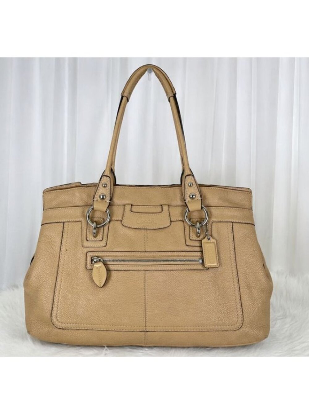 Coach Penelope Butter Cream Pebbled Leather Shoulder Bag Silver Hardware F14682